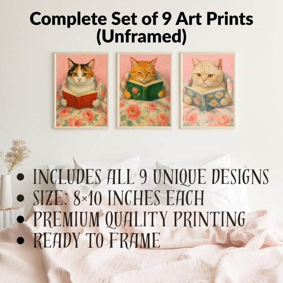 Funny Cat Poster Set of 9 Cat Lover Gift, 8x10 Art Prints Unframed Vintage Style - Picture 3 of 5